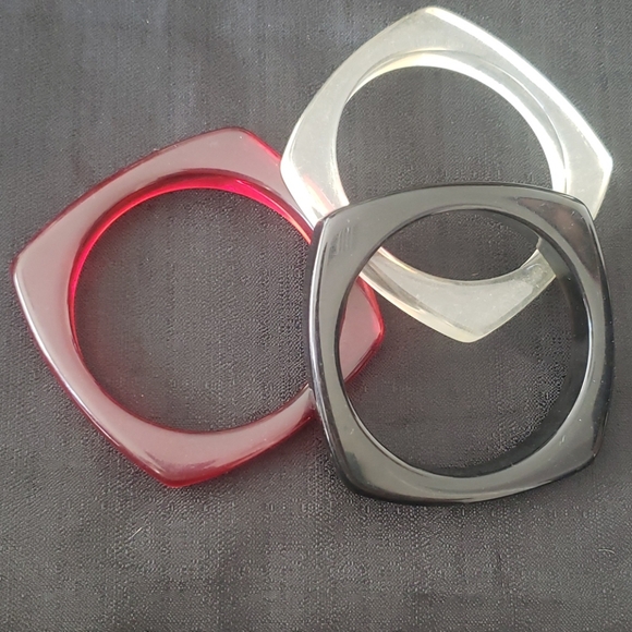 Vintage lucite square bangles set of 3 - mod retro - Picture 5 of 7
